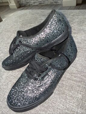 Vans Black Leopard Glitter Perforated Lace-Up Sneakers